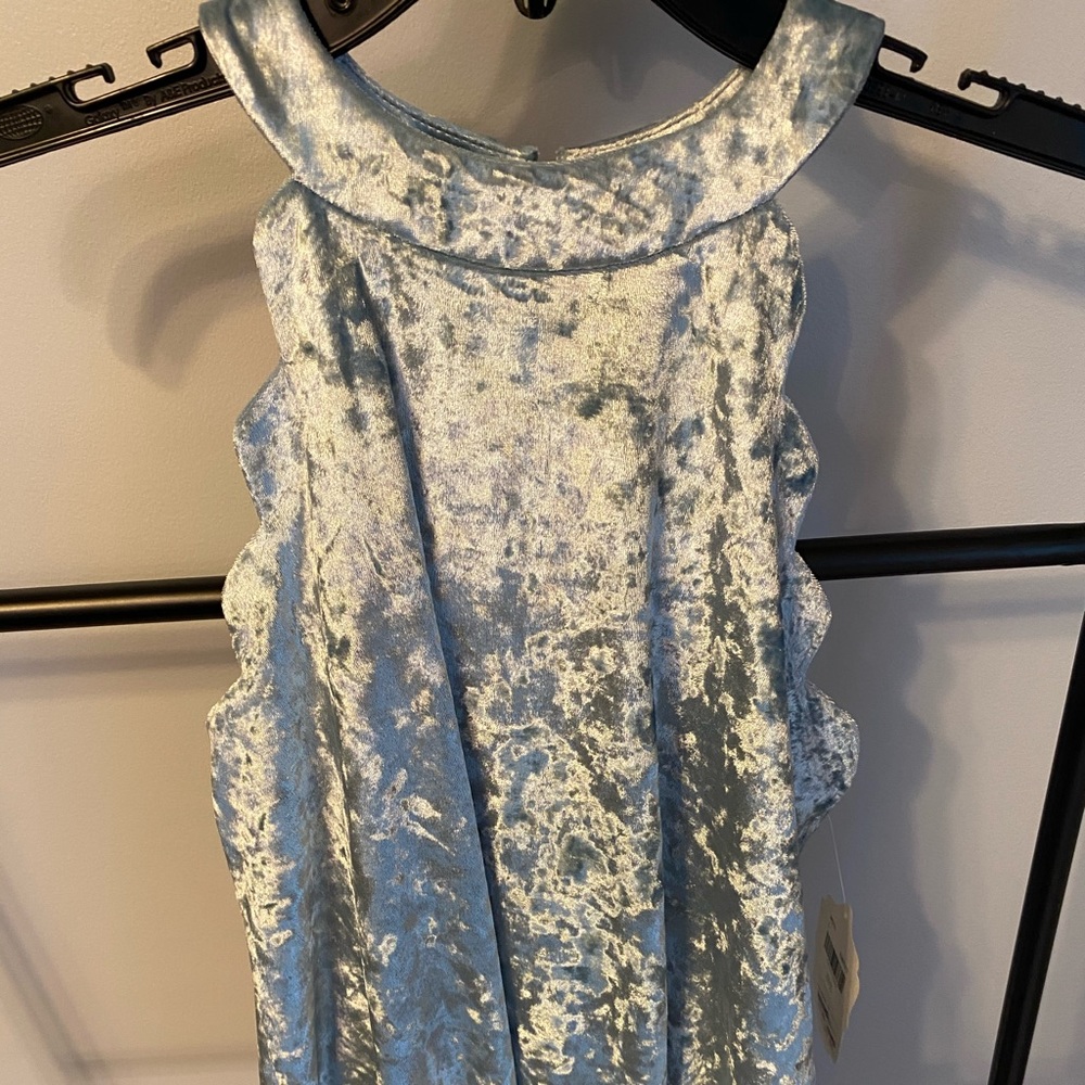 Scalloped ice blue top